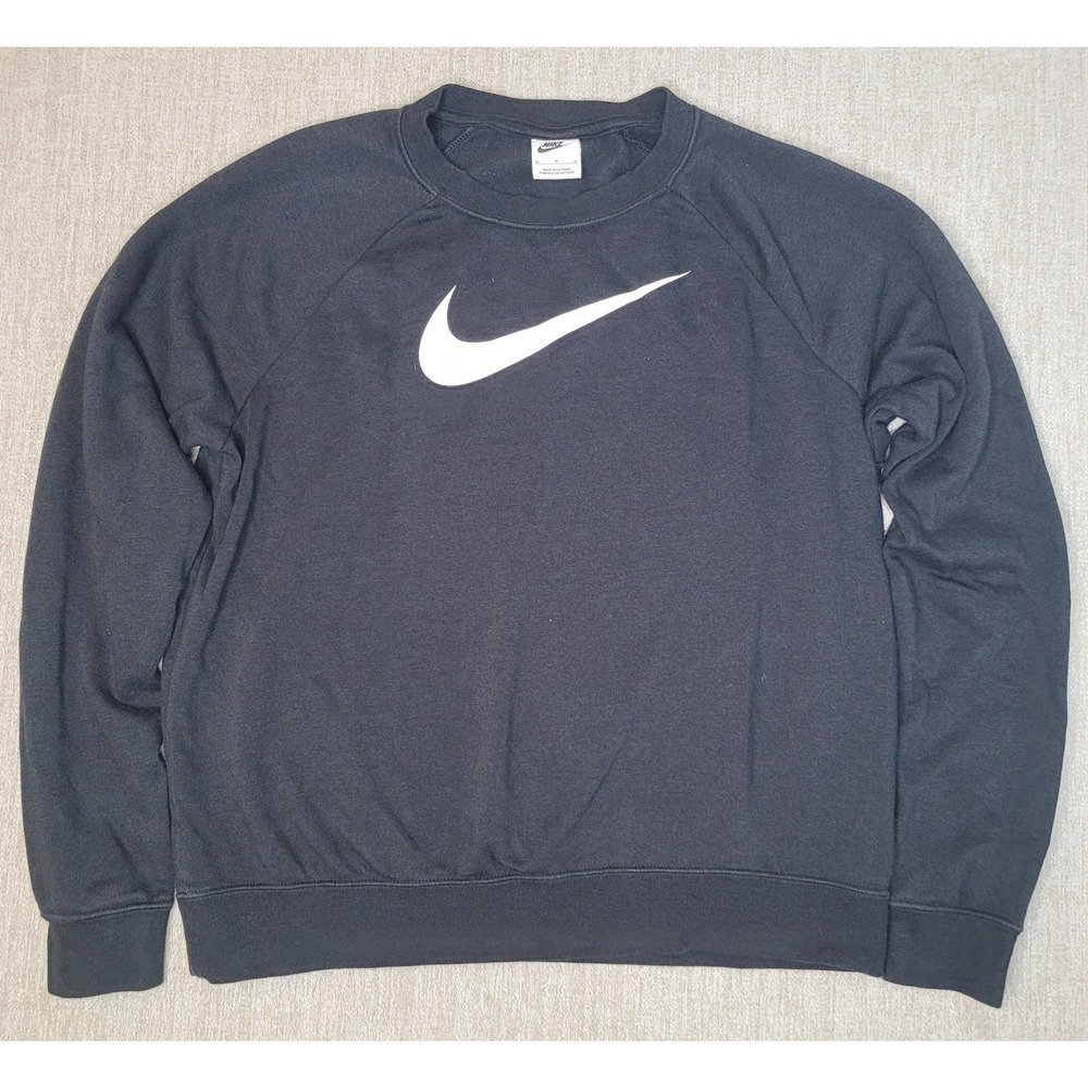 Nike Sweatshirt Women M Black Swoosh Graphic Pullover Crewneck Fleece Activewear